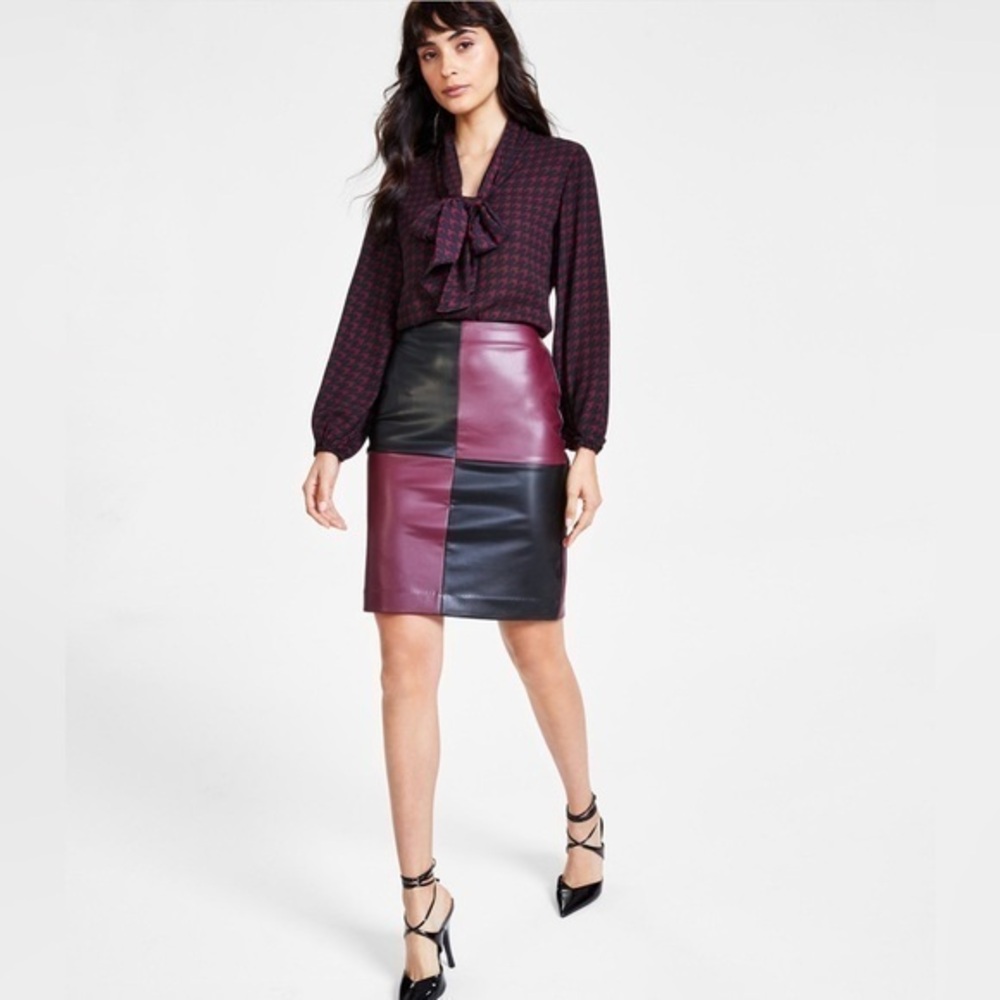 NWT Bar lll Size 4 Colorblock Faux Leather Skirt